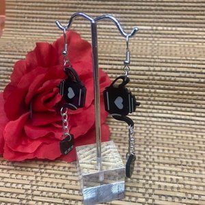 retro deadstock silver tone unique kettle and tea dangle gothic lolita earrings